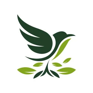 Bird Logo Design Vector Illustration birds with green leaves on them Stock Illustration
