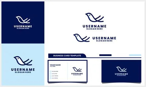 Bird logo linear and line art style with business card template Stock Illustration