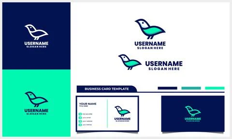 Bird logo linear and line art style with business card template Stock Illustration
