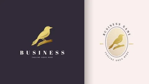 Bird logo perched on tree trunk. Stock Illustration