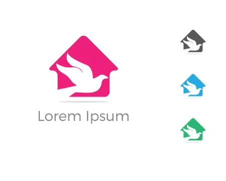 Bird logo vector design, dove bird in home icon. Stock Illustration