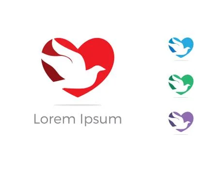 Bird logo vector design, dove bird in heart icon. Stock Illustration