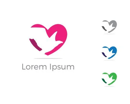 Bird logo vector design, eagle in heart icon. Stock Illustration