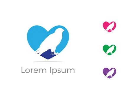 Bird logo vector design, eagle in heart icon. Stock Illustration