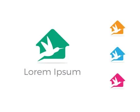 Bird logo vector design, humming bird in home icon. Stock Illustration