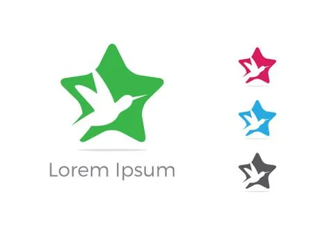 Bird logo vector design, humming bird in star icon. Stock Illustration