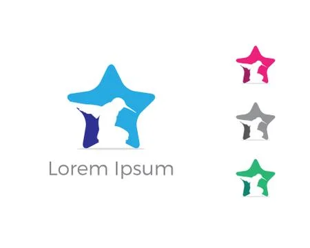 Bird logo vector design, Humming bird in star icon. Stock Illustration