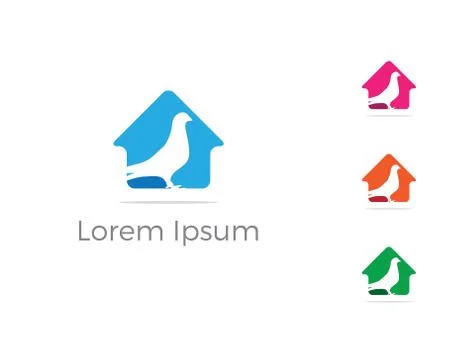 Bird logo vector design, pigeon in home icon. Stock Illustration