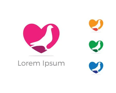 Bird logo vector design, pigeon in heart icon. Stock Illustration