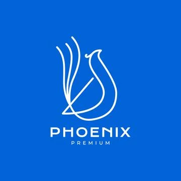 Bird long tail phoenix line art minimal modern logo design vector Stock Illustration