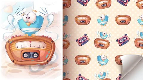 Bird love music - seamless pattern Stock Illustration