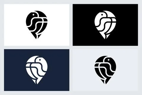 Bird Map Pin Logo Vector Illustration Icon Set Stock Illustration