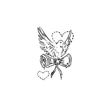 Bird, message, heart vector illustration art hand draw . Stock Illustration