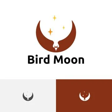 Bird Moon Eagle Wings Fly Stars Crescent Moon Logo Stock Illustration