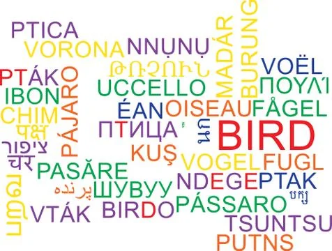 Bird multilanguage wordcloud background concept Stock-Illustration