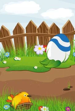 Bird in the nest and Easter eggs Stock Illustration