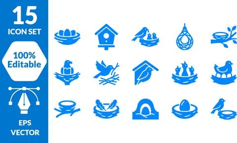 Bird Nest and Egg Vector Icon Set: Wildlife, Hatching, and Nesting Graphics 스톡 일러스트