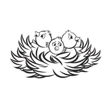 Bird nest in black Stock Illustration