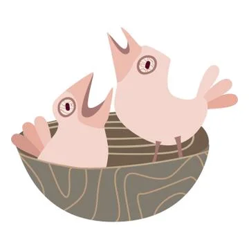 Bird nest with chicks. Illustrazione stock