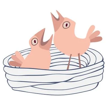 Bird nest with chicks. Stock Illustration
