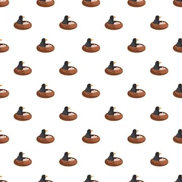 Bird on nest with eggs seamless repeating pattern Illustrazione stock