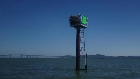Bird nest on a navigation marker. Stock Footage 84542361