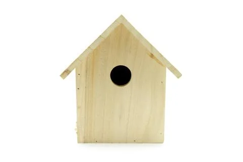 Bird nesting box on white isolated background. Stock Photos