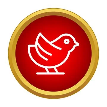 Bird outlined icon in red circle with gold border Stock Illustration