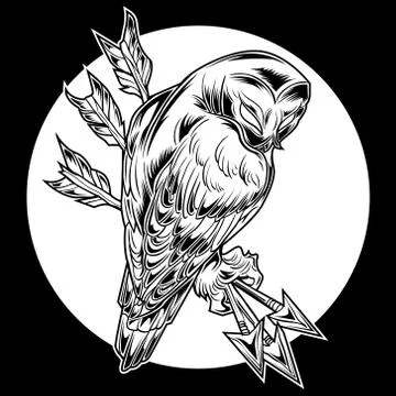 Bird Owl Arrow Black Vector Illustration Stock Illustration