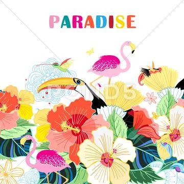 Bird of paradise and plants Stock Illustration