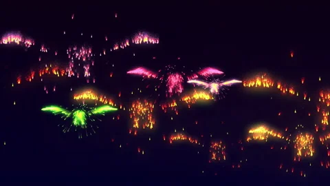 Bird particle fire works effect animation Stock Footage 149632660