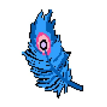 Bird peacock feather pixel art vector illustration Stock Illustration