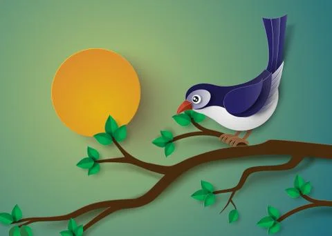 Bird perched on a branch of a tree . Stock Illustration