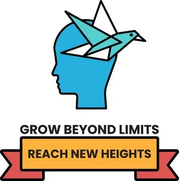 A bird is perched on a head with the words Grow Beyond Limits Reach New Heigh Stock Illustration