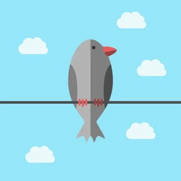 Bird perching on wire Stock Illustration