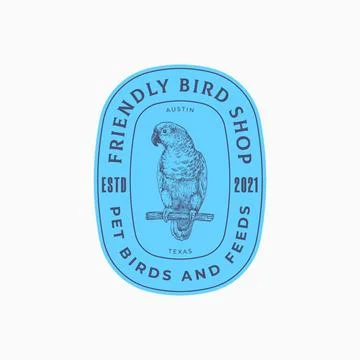 Bird Pet Shop Abstract Vector Sign Logo Template. Hand Drawn Amazon Parrot イラスト素材
