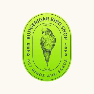 Bird Pet Shop Abstract Vector Sign Logo Template. Hand Drawn Budgerigar Parrot 스톡 일러스트