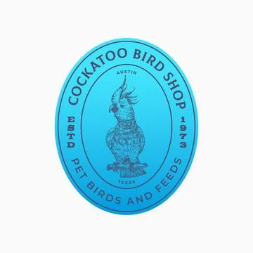 Bird Pet Shop Abstract Vector Sign Logo Template. Hand Drawn Cockatoo Parrot Stock Illustration