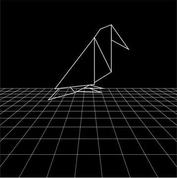 Bird polygonal lines on the Synthwave vaporwave, perspective grids Illustrazione stock