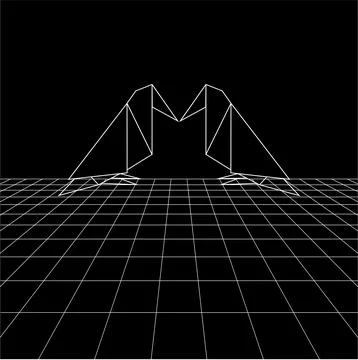 Bird polygonal lines on the Synthwave vaporwave, perspective grids Illustrazione stock