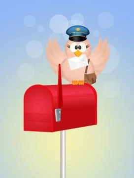 Bird postman on mailbox Stock Illustration