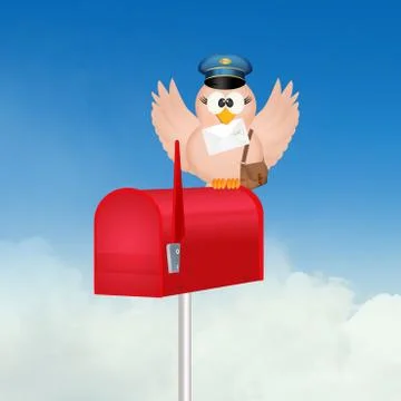 Bird postman on mailbox Stock Illustration