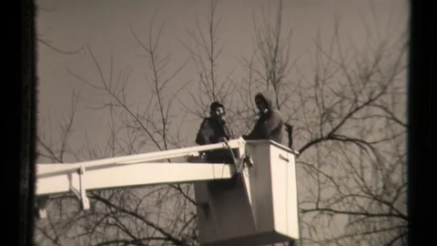 Bird proofing in Wasington, D.C. Workers hosing down trees Video stock 129863739