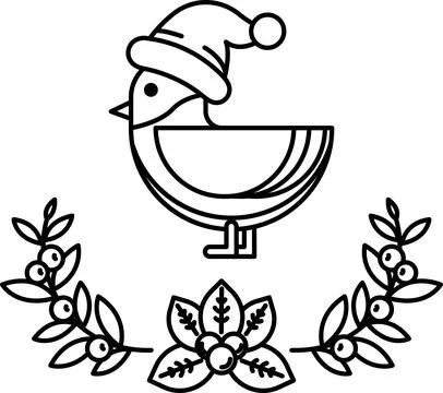 A bird with a red hat on its head is sitting on a wreath of leaves Stock Illustration