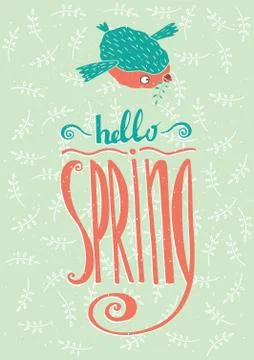 Bird reports Hello Spring Stock Illustration