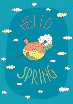 Bird reports Hello Spring Stock Illustration