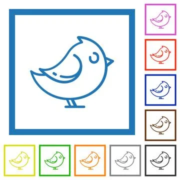 Bird right side view outline flat framed icons Stock Illustration