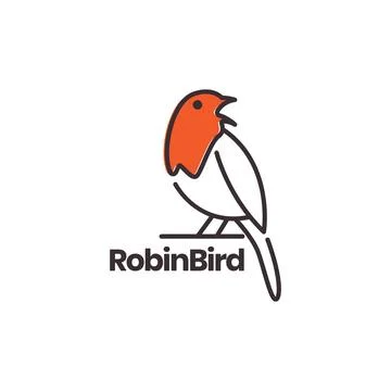 Bird robin singing loud long tails lines art colored logo design vector ico.. Illustrazione stock