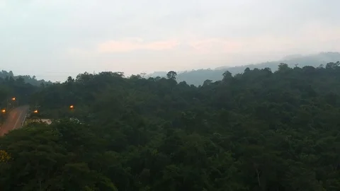 The bird ' s eye view of a viewpoint of the Lake and sea fog Video stock 96600496