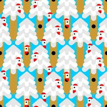 Bird Santa on tree pattern seamless. Christmas background. Winter forest ba.. Illustrazione stock